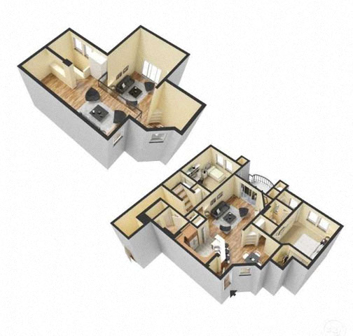 Floor plan for 2 beds, 2 baths, 1427 sqft